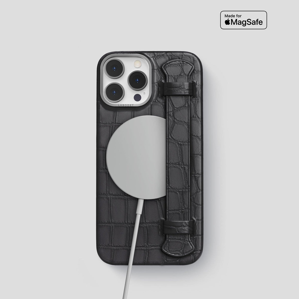 Grey iPhone 14 Pro Strap Case Alligator with Steel Metal -4 | Grey-Steel