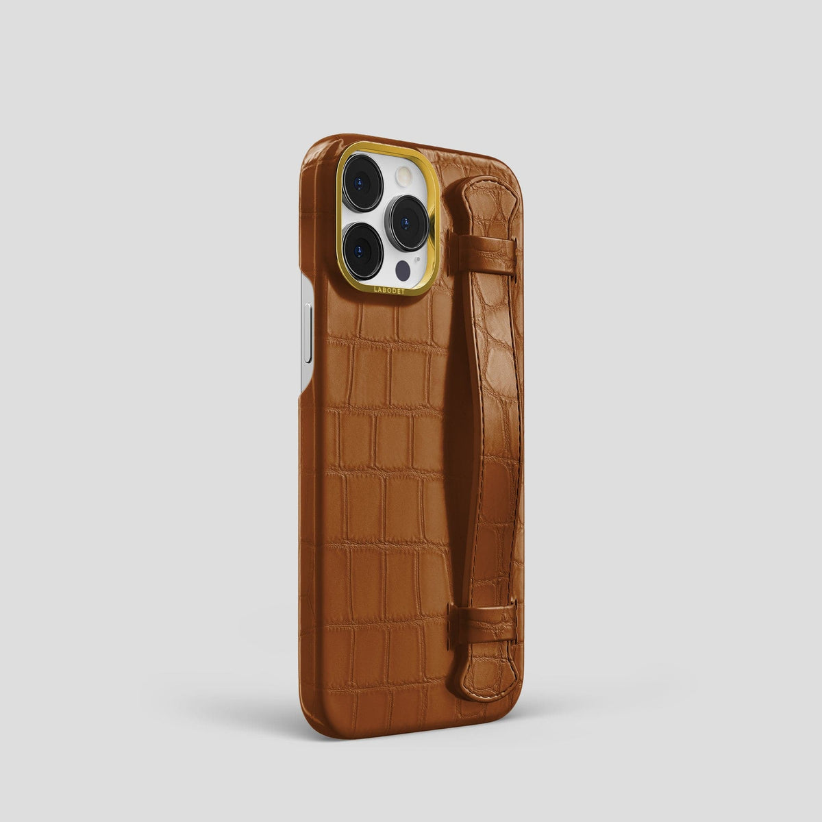 Honey iPhone 14 Pro Strap Case Alligator with Gold Metal -2 | Honey-Gold