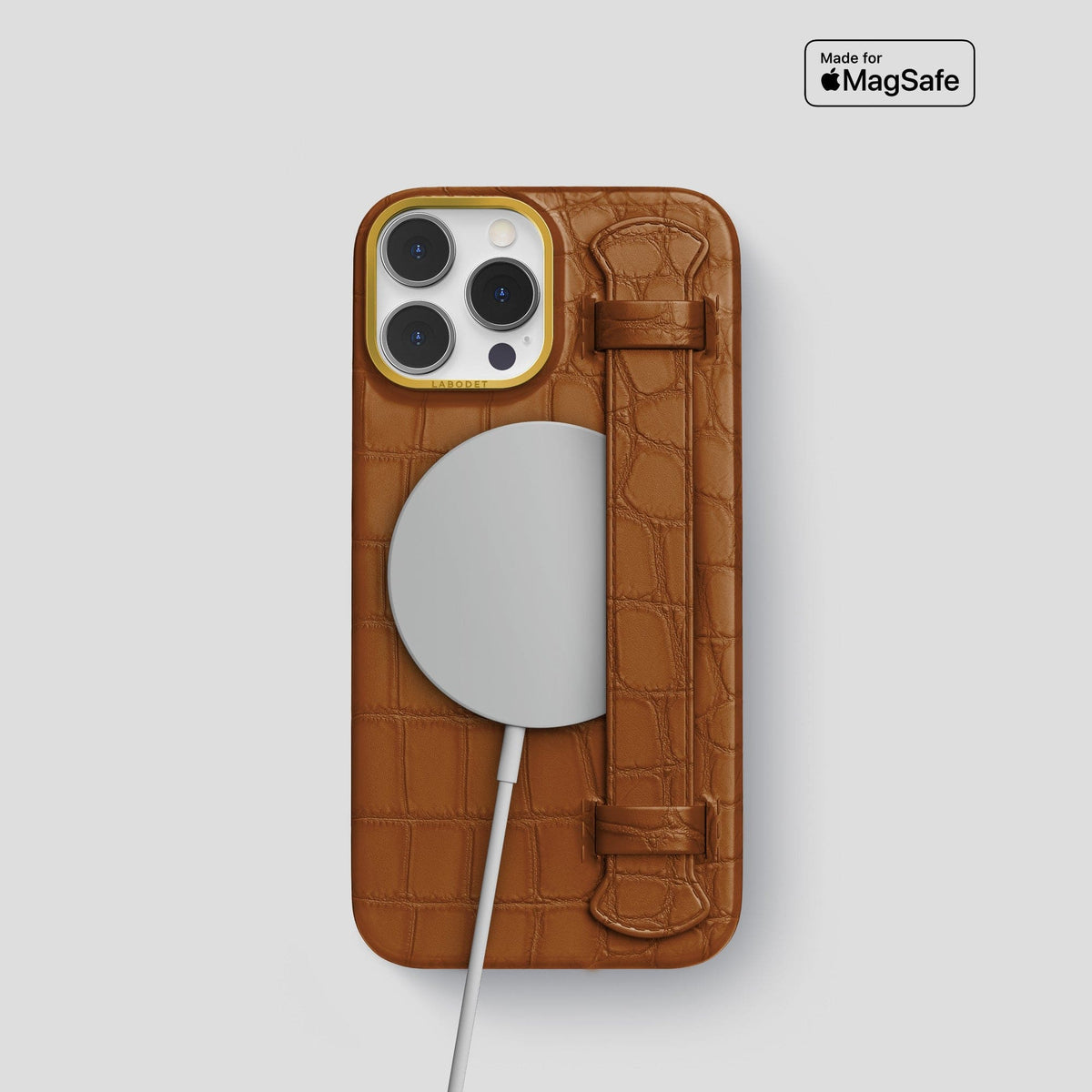 Honey iPhone 14 Pro Strap Case Alligator with Gold Metal -4 | Honey-Gold