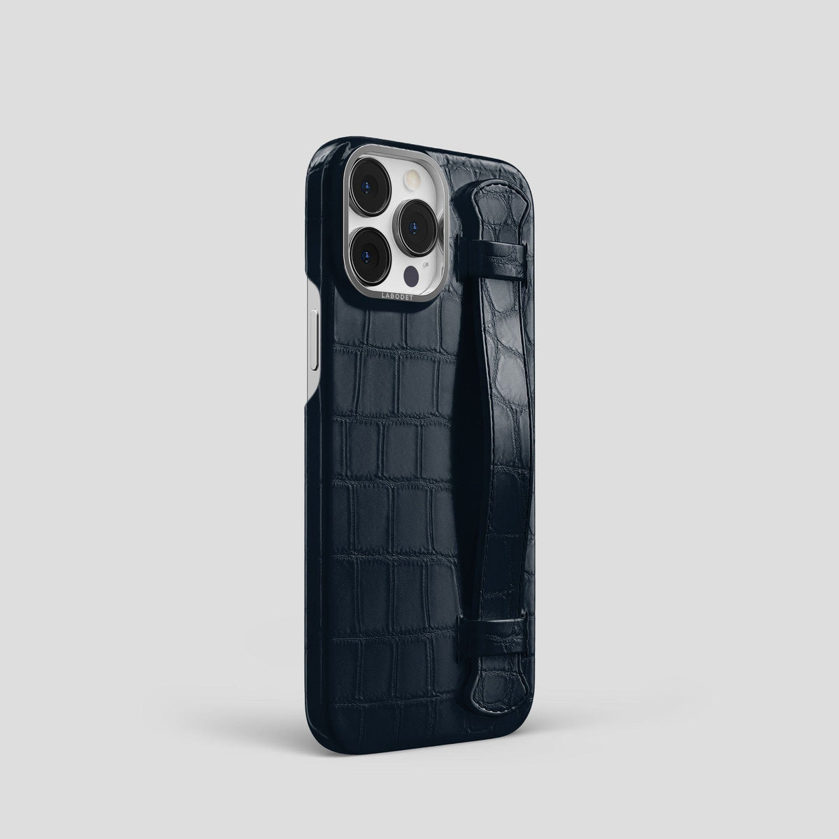 Navy Blue iPhone 14 Pro Strap Case Alligator with Steel Metal -2 | Navy-Blue-Steel