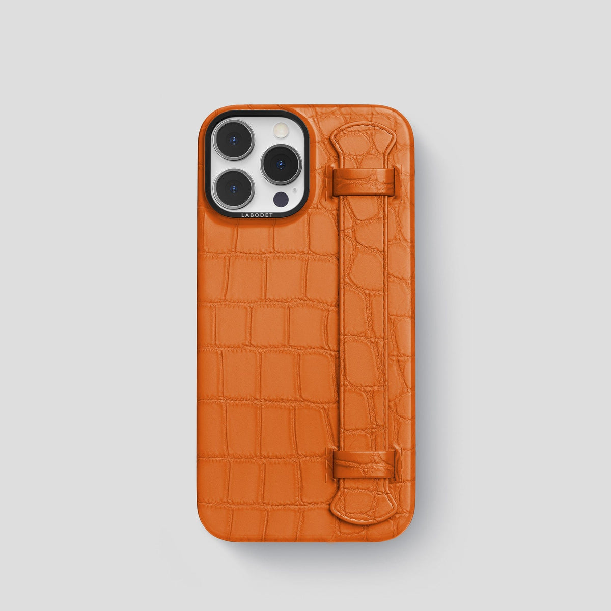 Orange iPhone 14 Pro Strap Case Alligator with Black Metal -1 | Orange-Black