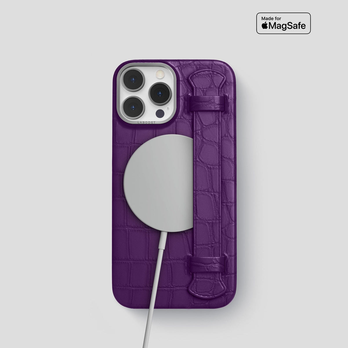 Purple iPhone 14 Pro Strap Case Alligator with Steel Metal -4 | Purple-Steel