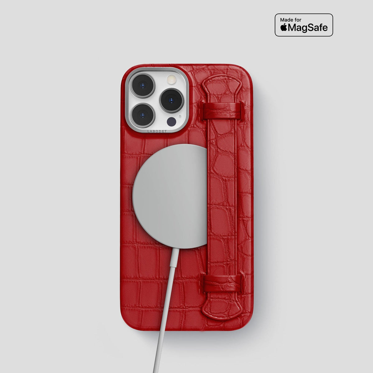 Red iPhone 14 Pro Strap Case Alligator with Steel Metal -4 | Red-Steel