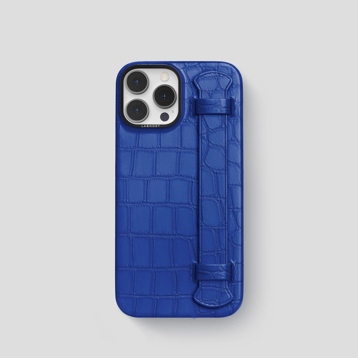 Royal Blue iPhone 14 Pro Strap Case Alligator with Black Metal -1 | Royal-Blue-Black