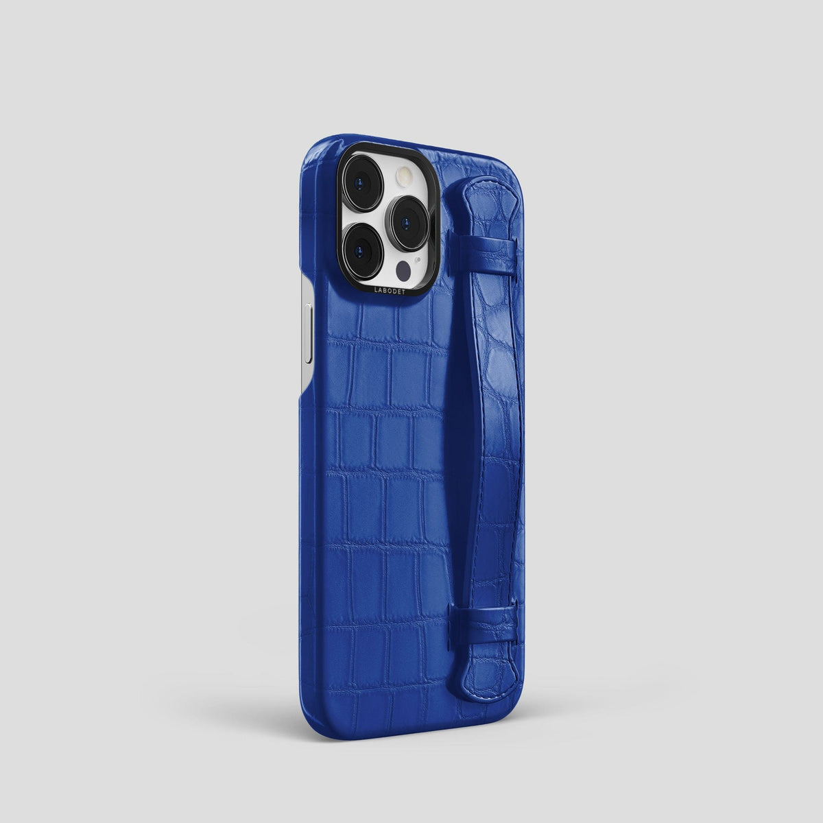Royal Blue iPhone 14 Pro Strap Case Alligator with Black Metal -2 | Royal-Blue-Black