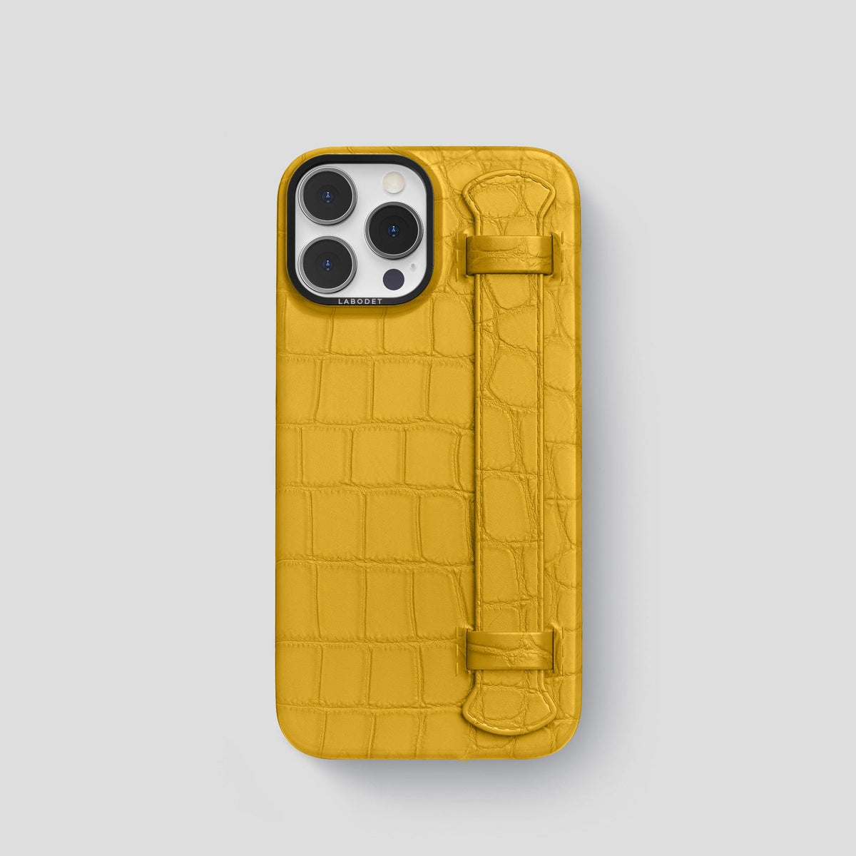 Yellow iPhone 14 Pro Strap Case Alligator with Black Metal -1 | Yellow-Black