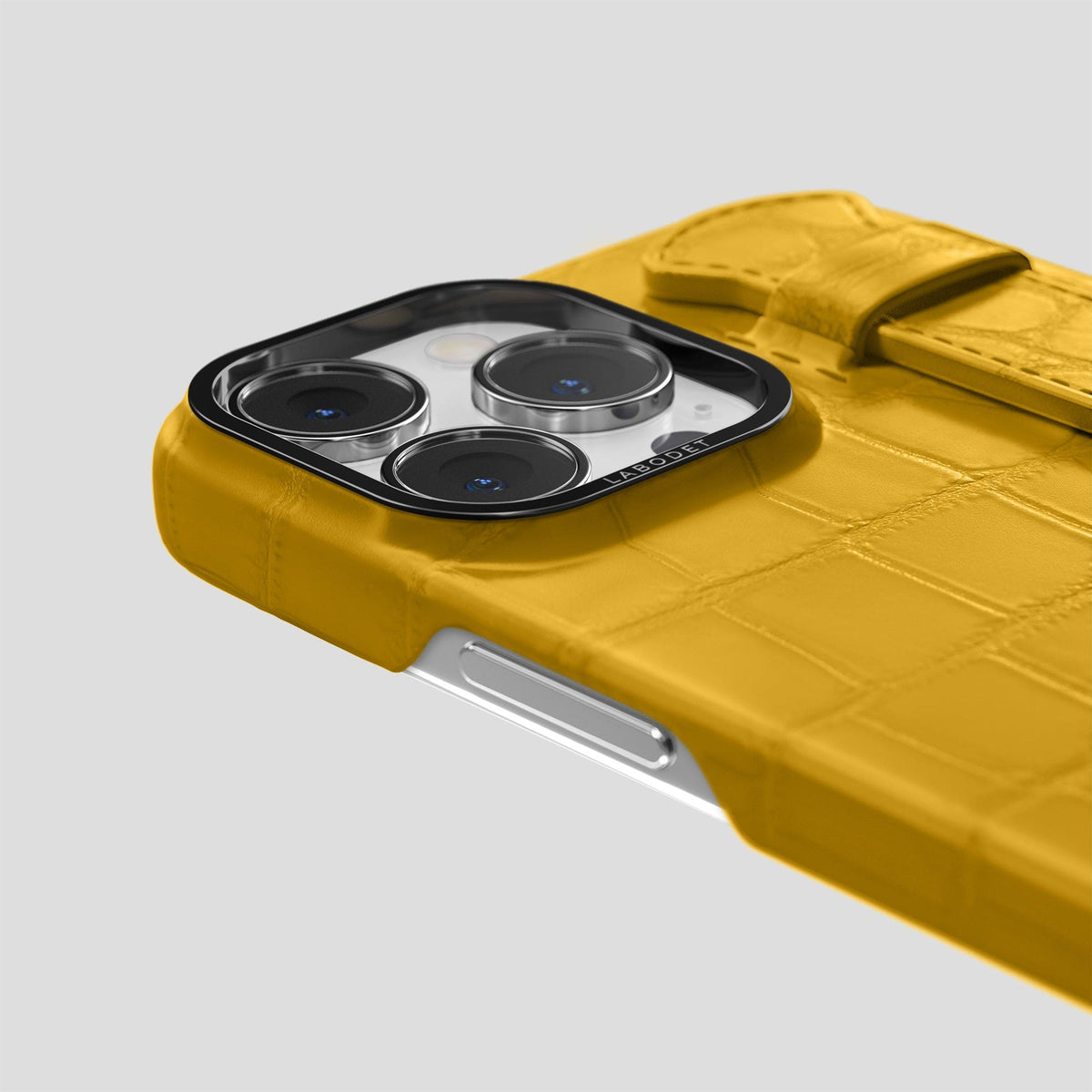 Yellow iPhone 14 Pro Strap Case Alligator with Black Metal -5 | Yellow-Black