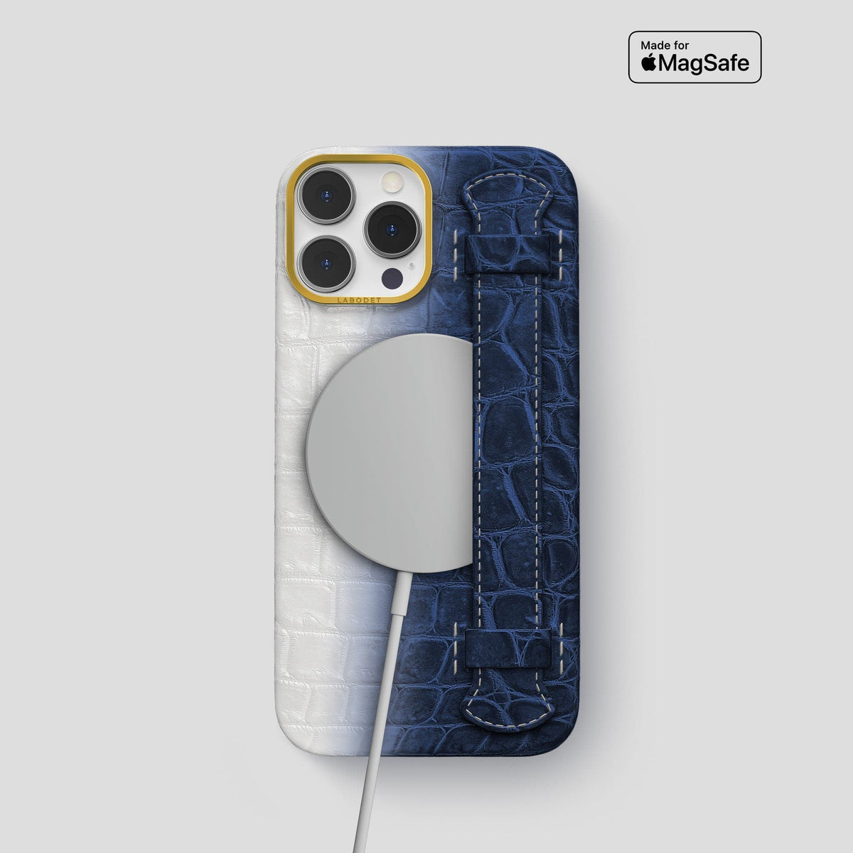 Navy Blue iPhone 14 Pro Himalaya Strap Case with Gold Metal -5 | Navy-Blue-Gold