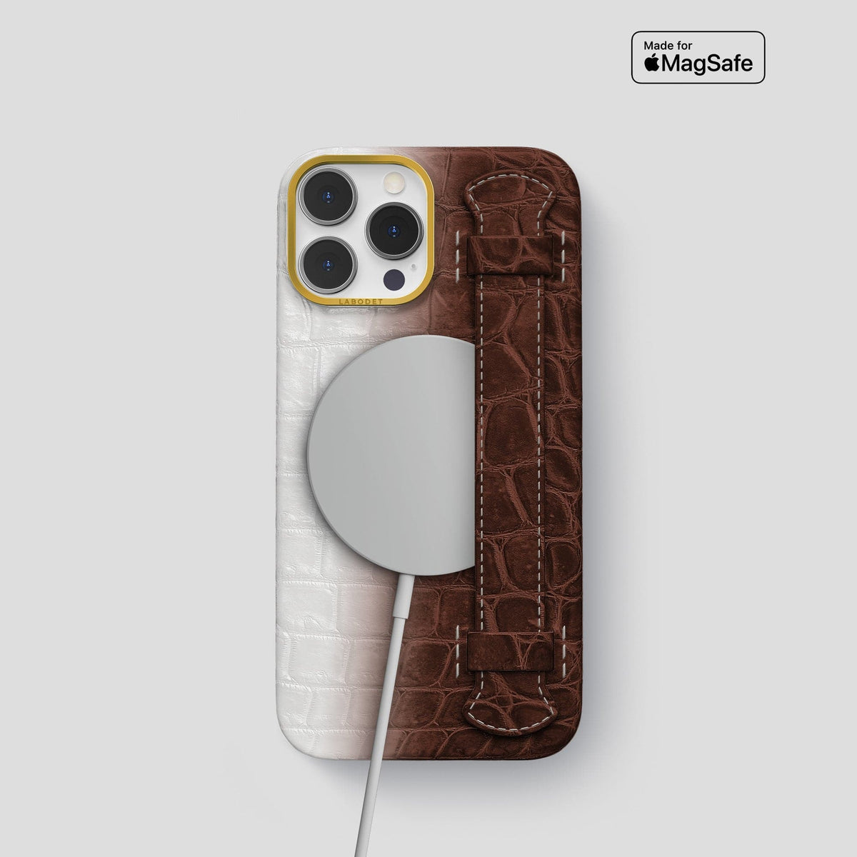 Dark Brown iPhone 14 Pro Himalaya Strap Case with Gold Metal -5 | Dark-Brown-Gold