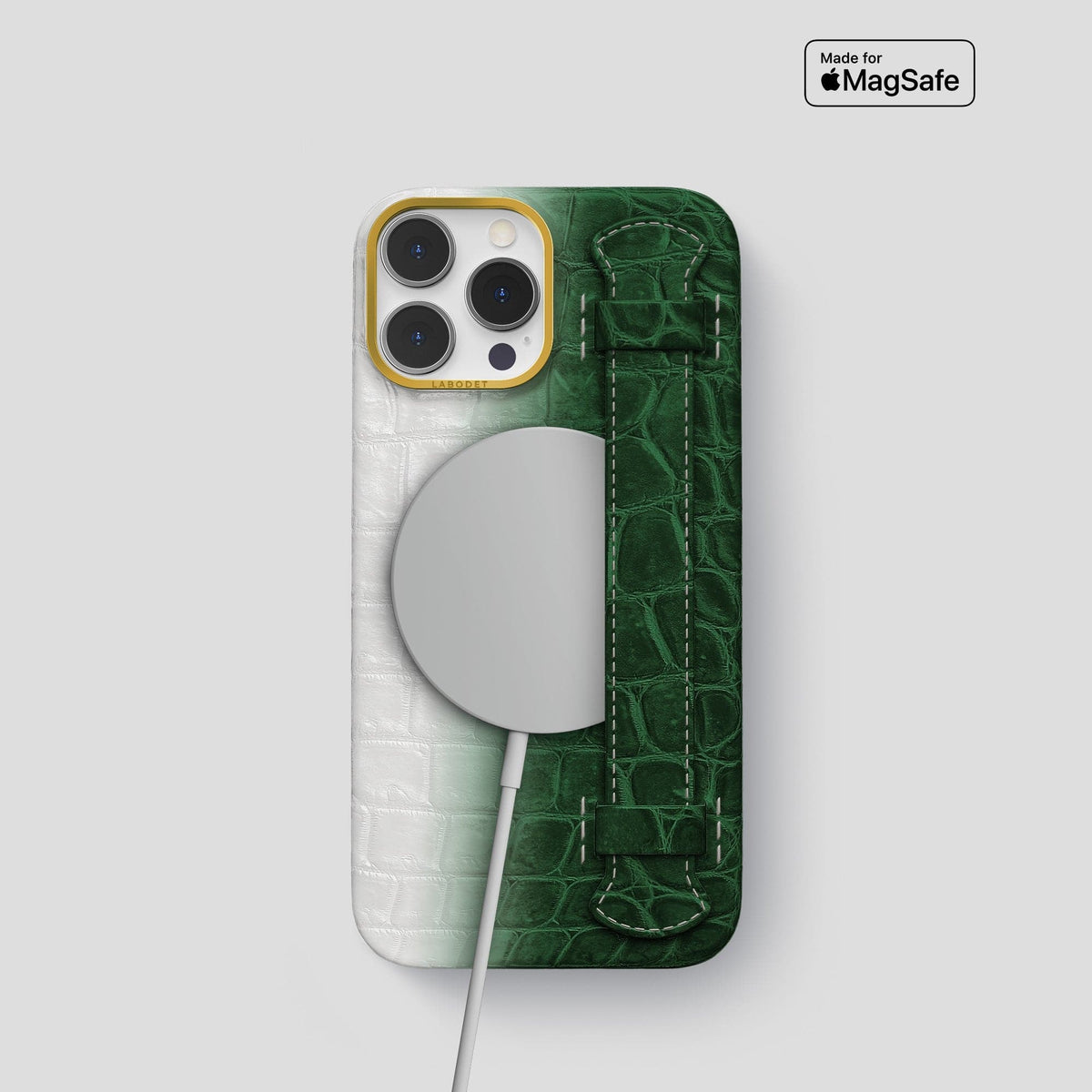 Green iPhone 14 Pro Himalaya Strap Case with Gold Metal -5 | Green-Gold