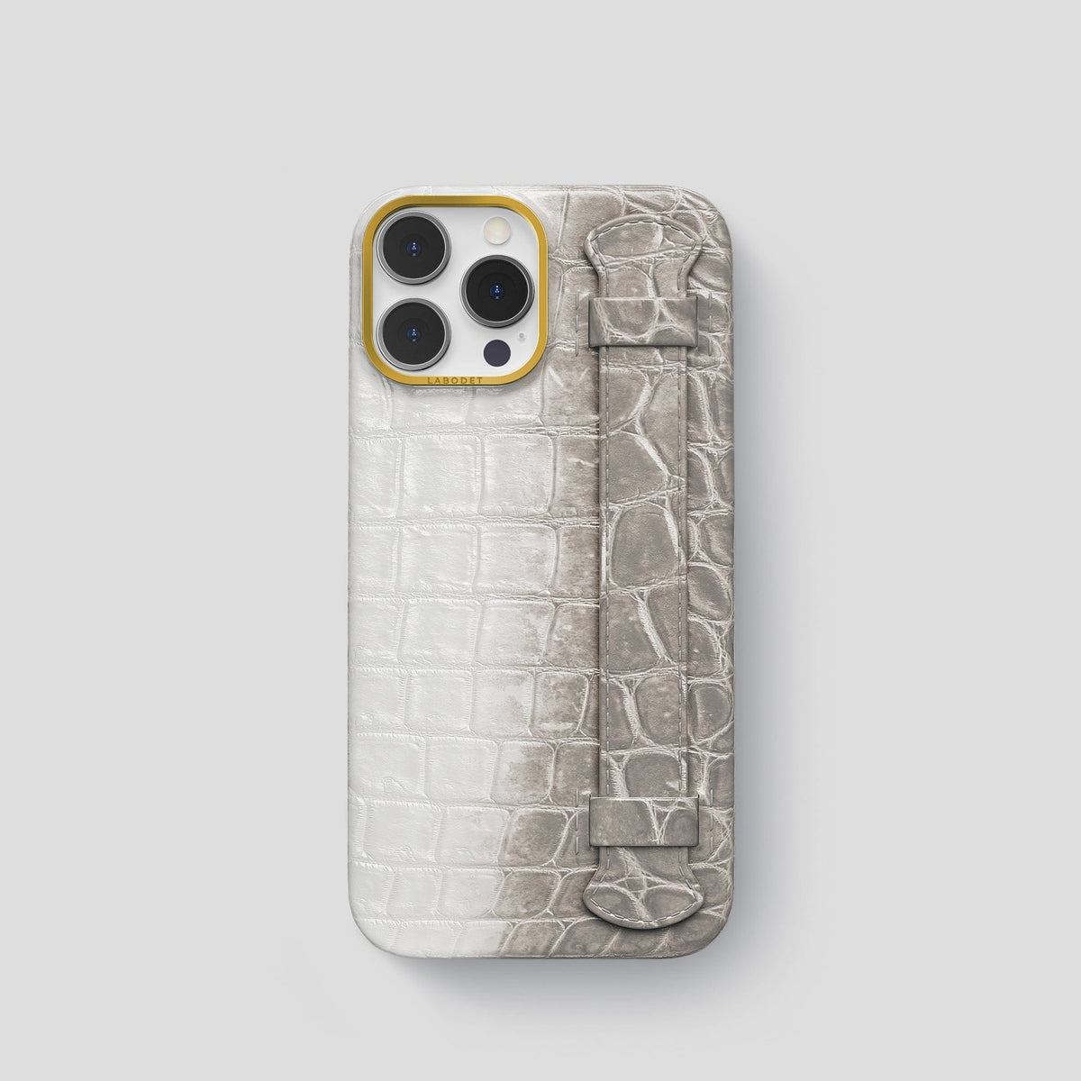 Light iPhone 14 Pro Himalaya Strap Case with Gold Metal -1 | Light-Gold