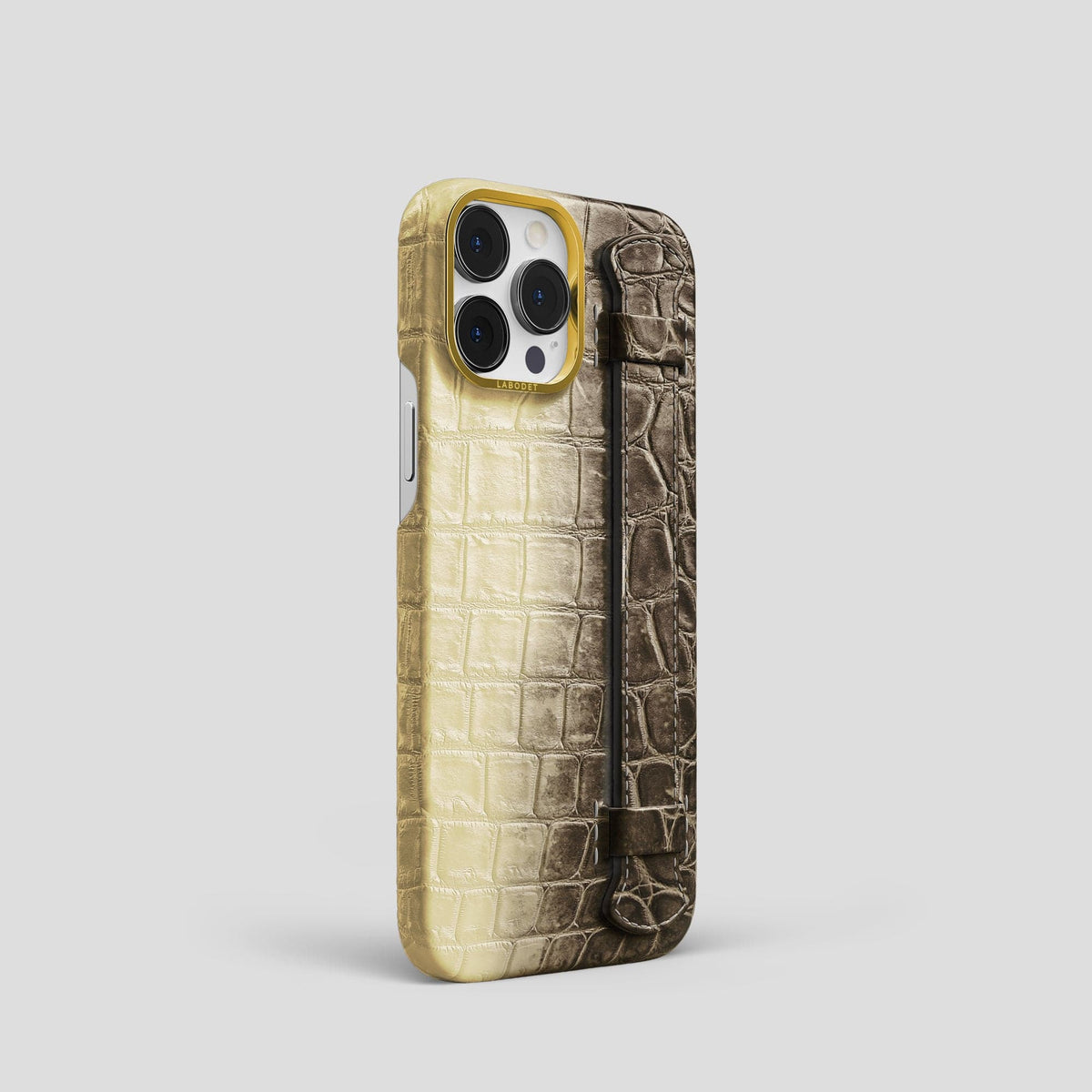 Natural iPhone 14 Pro Himalaya Strap Case with Gold Metal -2 | Natural-Gold