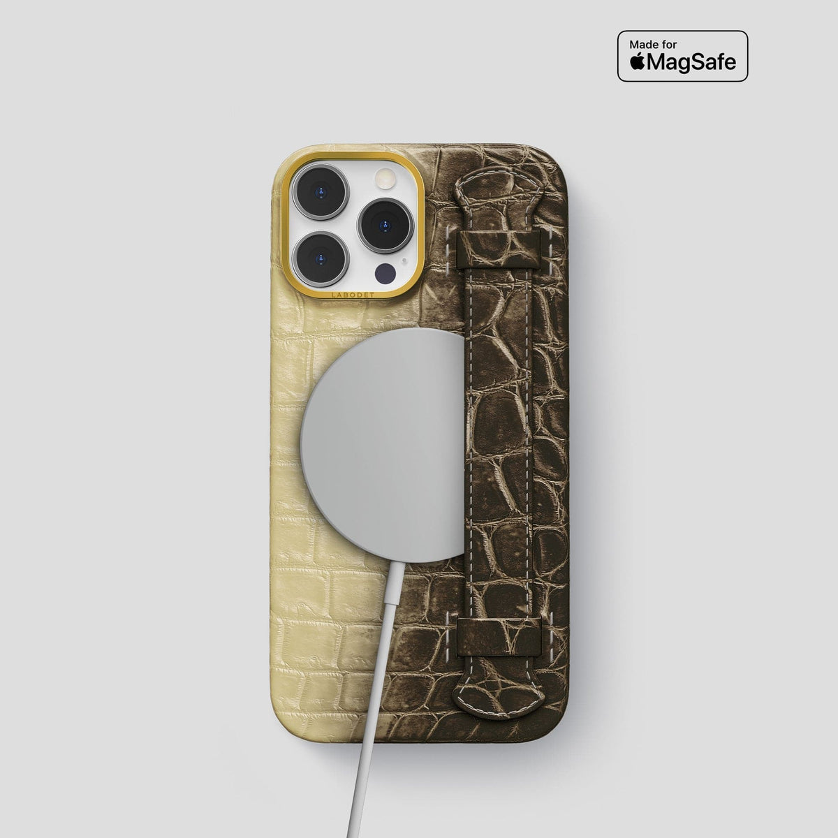 Natural iPhone 14 Pro Himalaya Strap Case with Gold Metal -5 | Natural-Gold