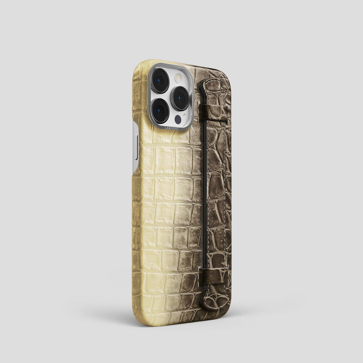 Natural iPhone 14 Pro Himalaya Strap Case with Steel Metal -2 | Natural-Steel