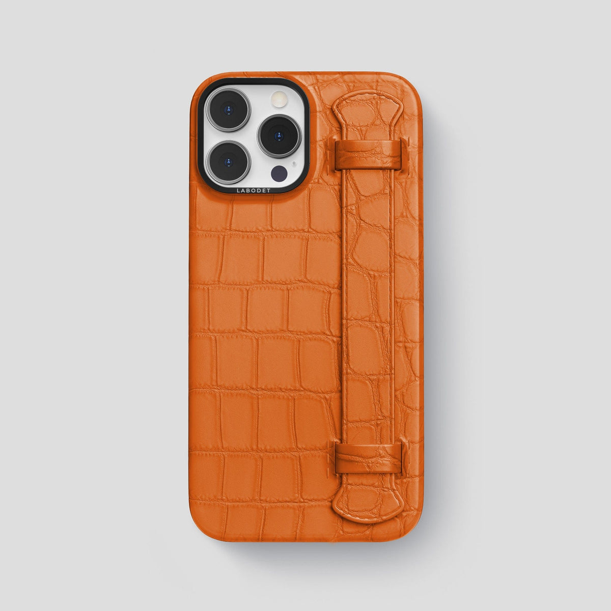 Orange iPhone 14 Pro Max Strap Case Alligator with Black Metal -1 | Orange-Black
