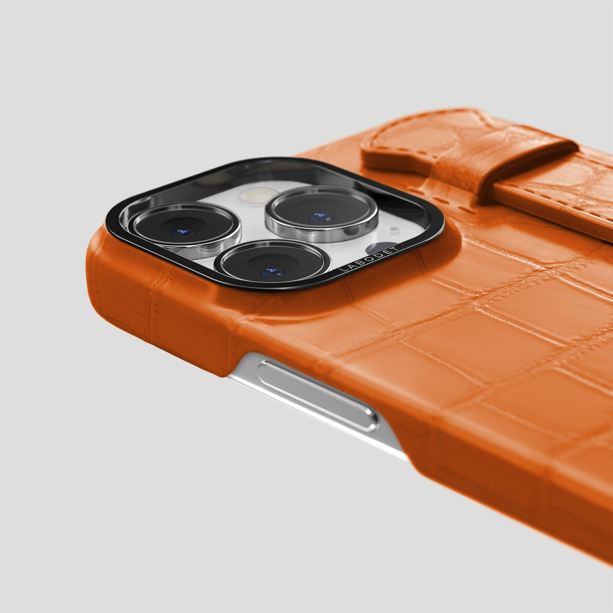 Orange iPhone 14 Pro Max Strap Case Alligator with Black Metal -5 | Orange-Black