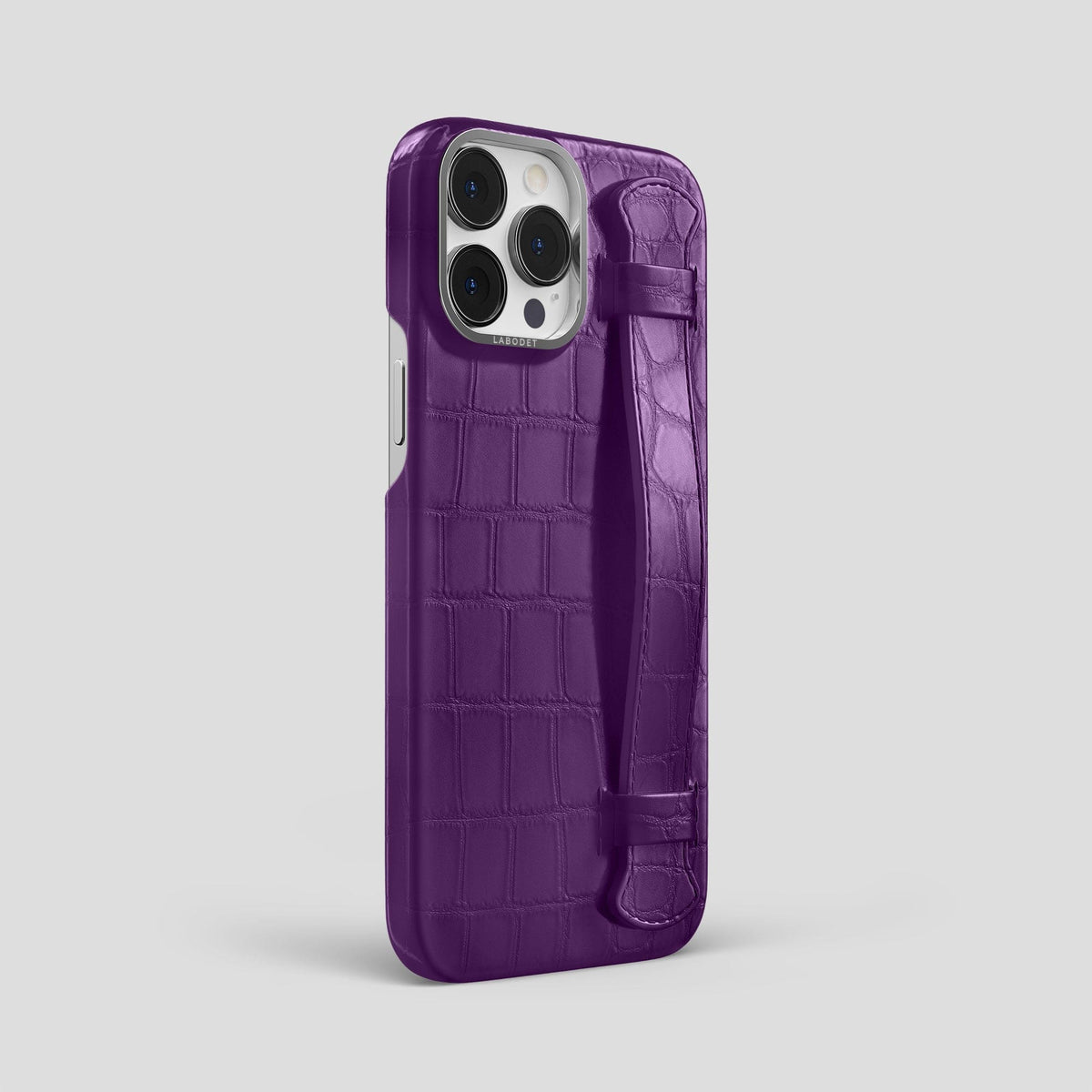 Purple iPhone 14 Pro Max Strap Case Alligator with Steel Metal -2 | Purple-Steel