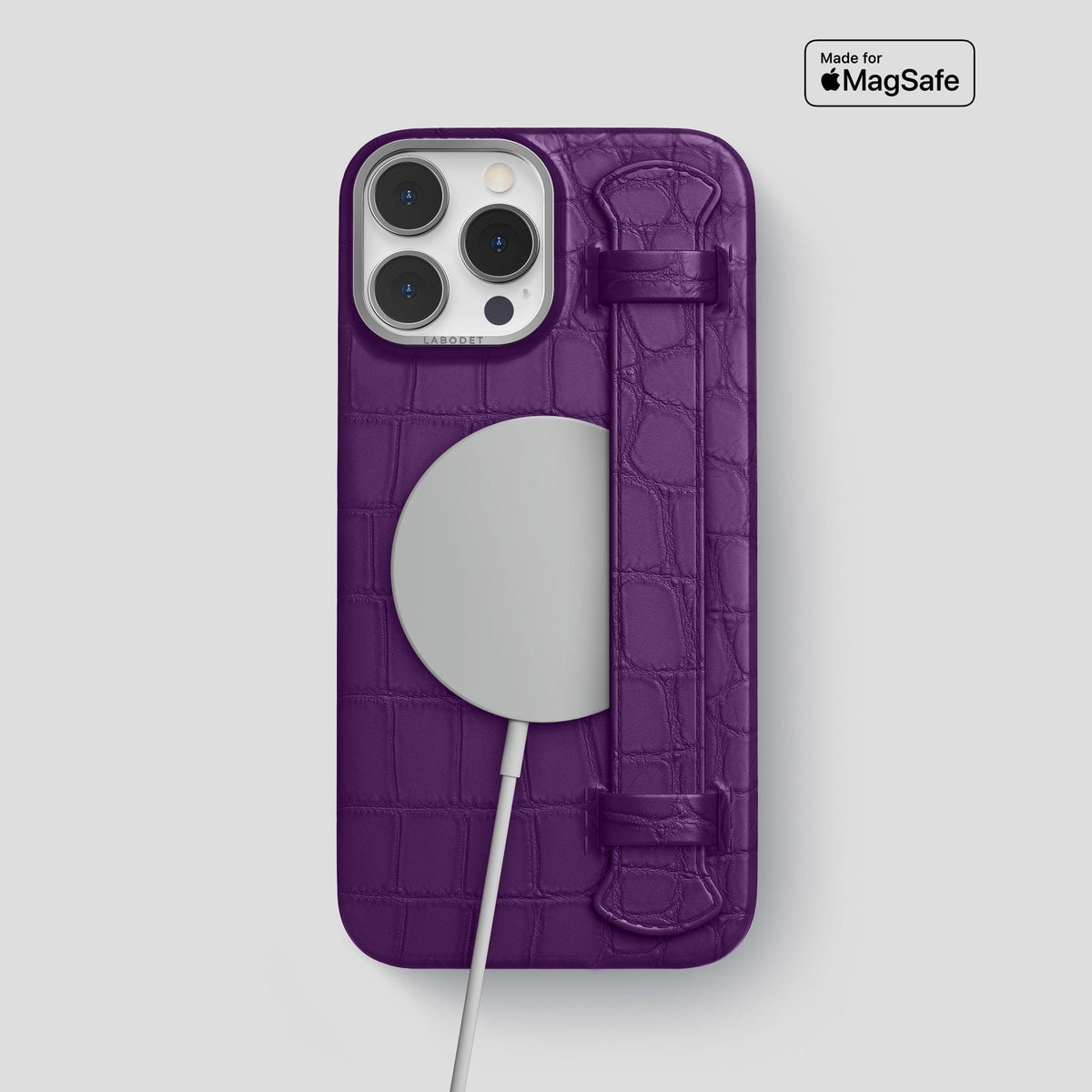 Purple iPhone 14 Pro Max Strap Case Alligator with Steel Metal -4 | Purple-Steel