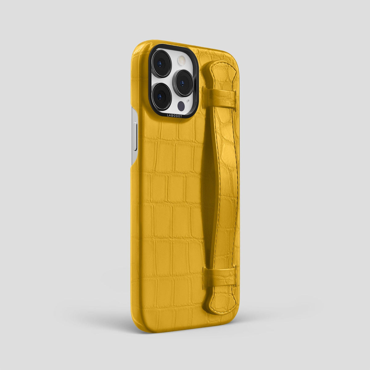 Yellow iPhone 14 Pro Max Strap Case Alligator with Black Metal -2 | Yellow-Black