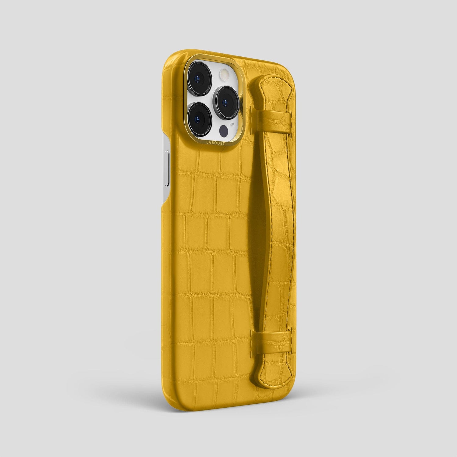 Yellow iPhone 14 Pro Max Strap Case Alligator with Gold Metal -2 | Yellow-Gold