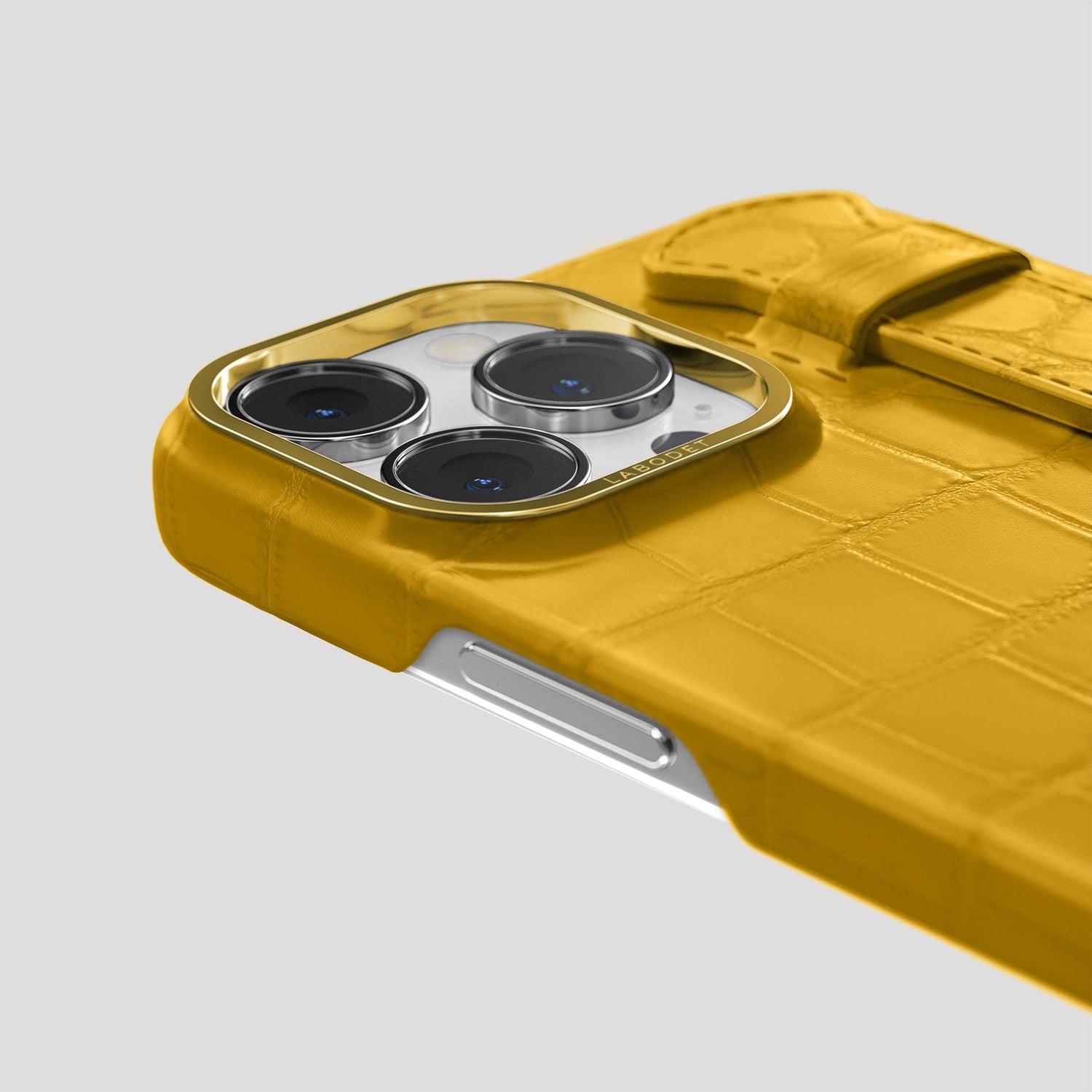 Yellow iPhone 14 Pro Max Strap Case Alligator with Gold Metal -5 | Yellow-Gold