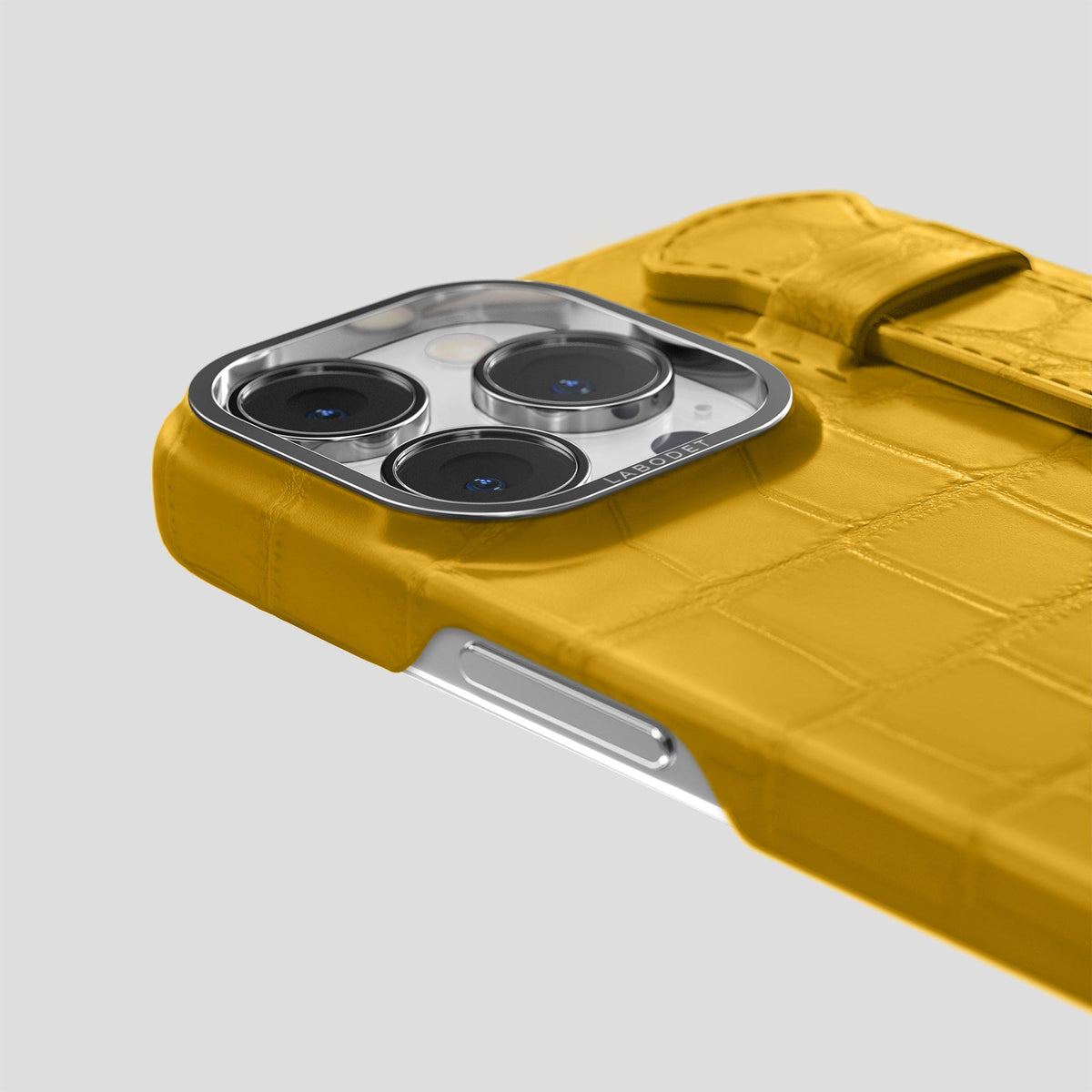 Yellow iPhone 14 Pro Max Strap Case Alligator with Steel Metal -5 | Yellow-Steel
