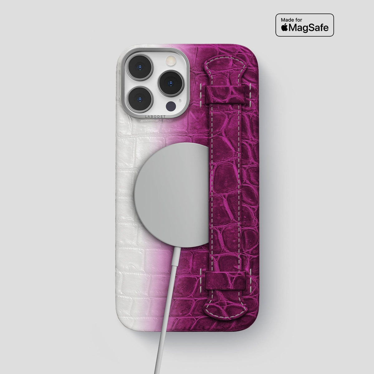 Fuchsia iPhone 14 Pro Max Himalaya Strap Case with Steel Metal -5 | Fuchsia-Steel