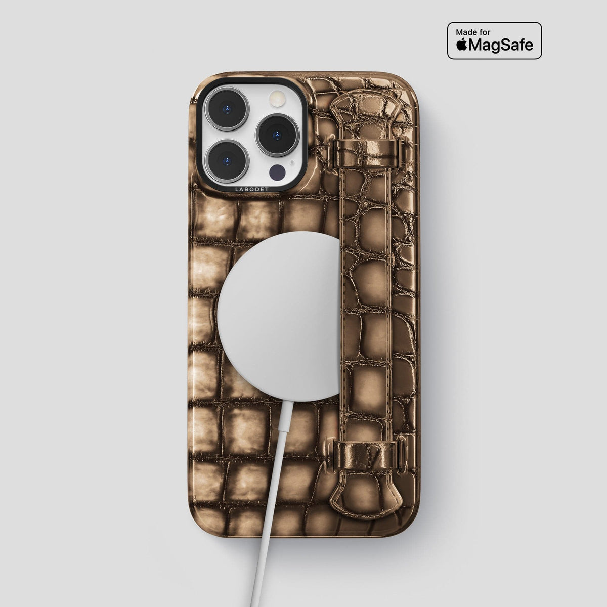 Etoupe iPhone 14 Pro Max Strap Case Patina Alligator with Black Metal -5 | Etoupe-Black
