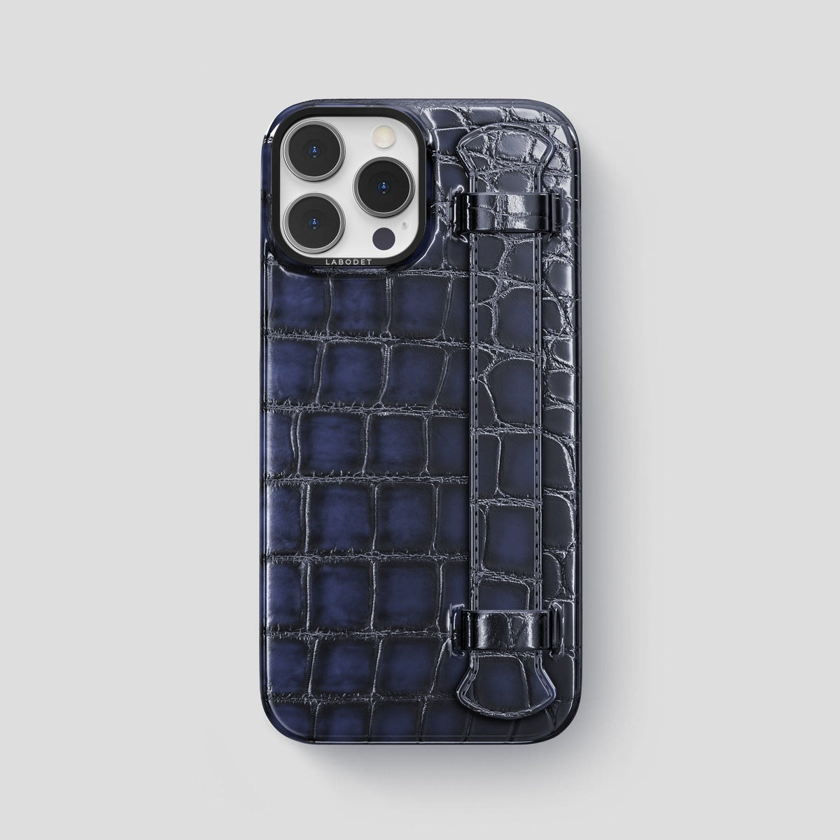 Havana-Blue iPhone 14 Pro Max Strap Case Patina Alligator with Black Metal -1 | Havana-Blue-Black