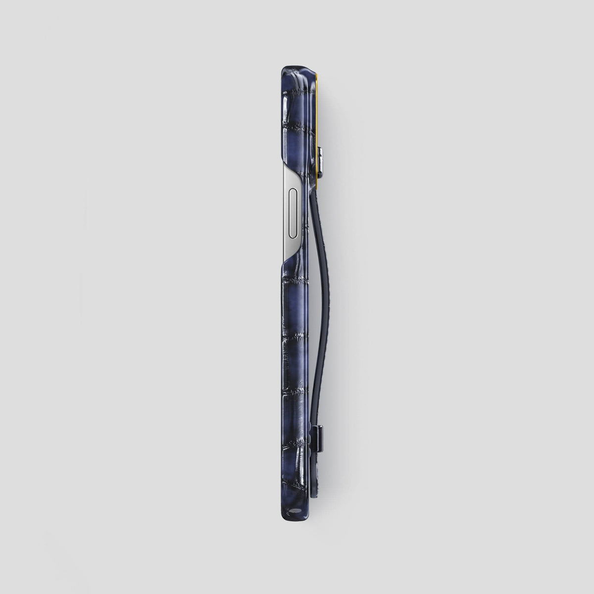 Havana-Blue iPhone 14 Pro Max Strap Case Patina Alligator with Gold Metal -3 | Havana-Blue-Gold