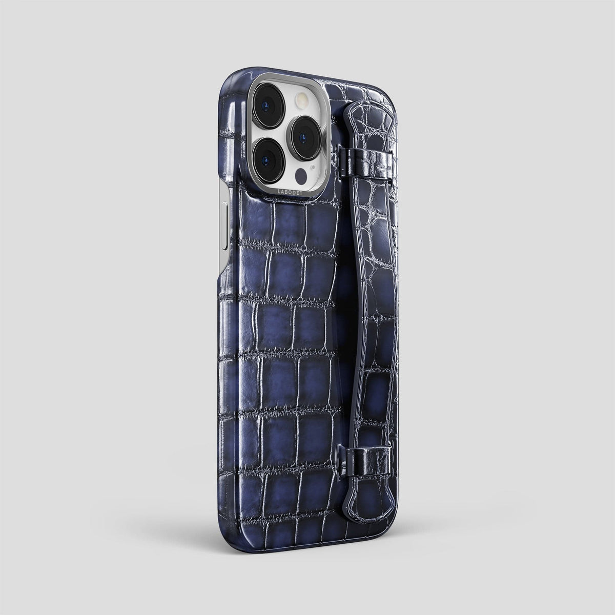 Havana-Blue iPhone 14 Pro Max Strap Case Patina Alligator with Steel Metal -2 | Havana-Blue-Steel