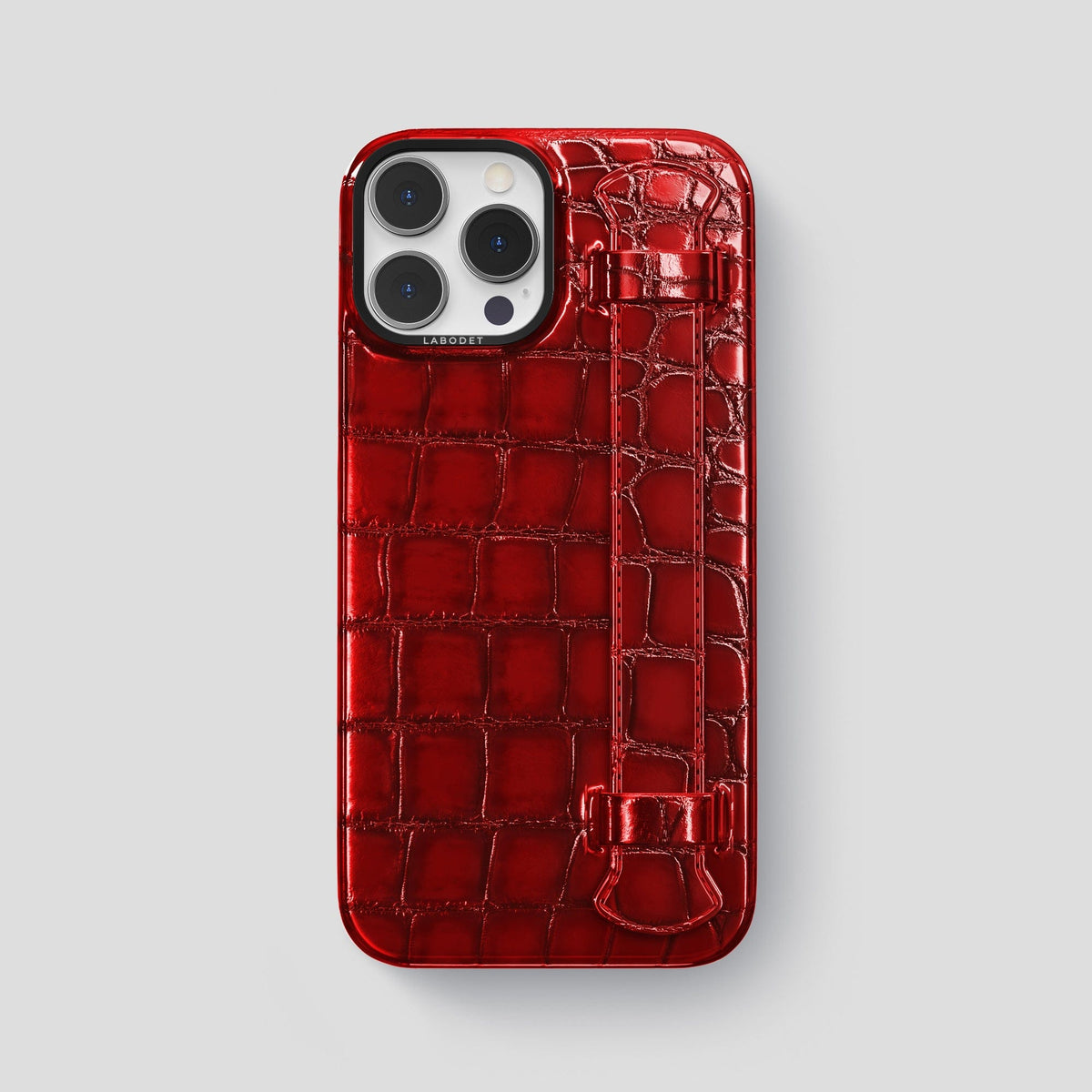 Burgundy iPhone 14 Pro Max Strap Case Patina Alligator with Black Metal -1 | Burgundy-Black