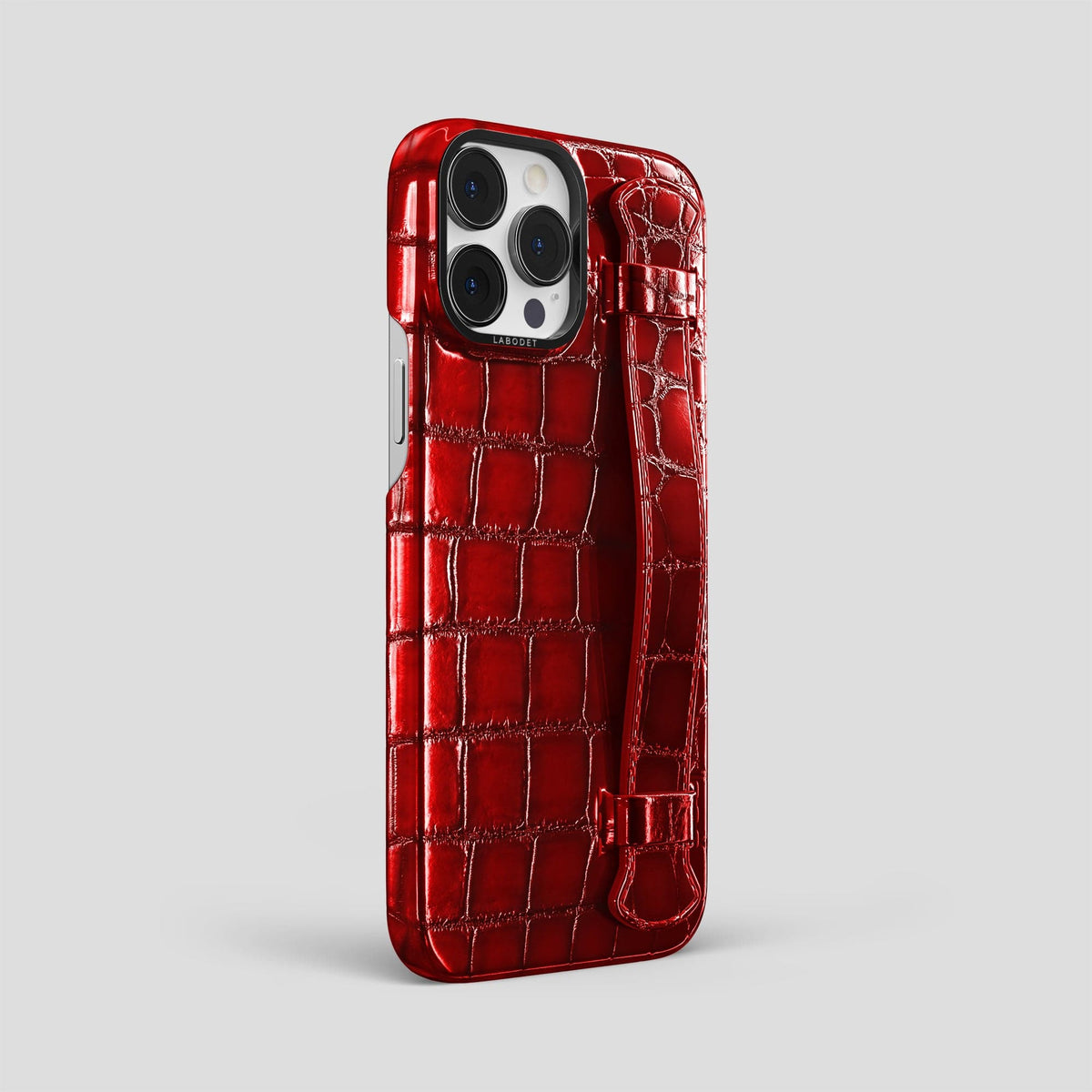 Burgundy iPhone 14 Pro Max Strap Case Patina Alligator with Black Metal -2 | Burgundy-Black
