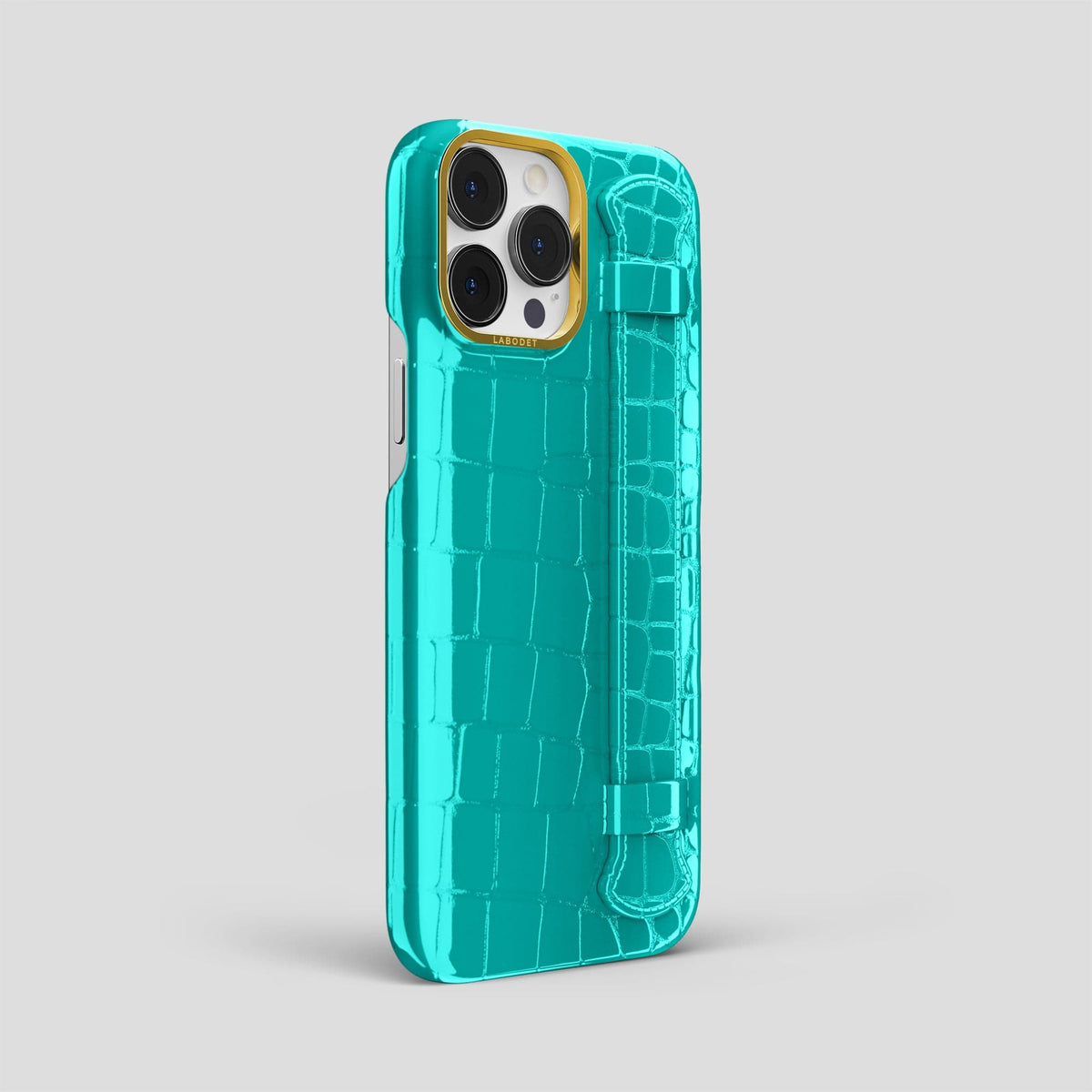 Mint iPhone 14 Pro Max Strap Case Shiny Alligator with Gold Metal -2 | Mint-Gold