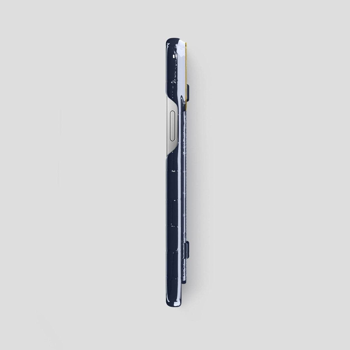 Navy-Blue iPhone 14 Pro Max Strap Case Shiny Alligator with Gold Metal -3 | Navy-Blue-Gold