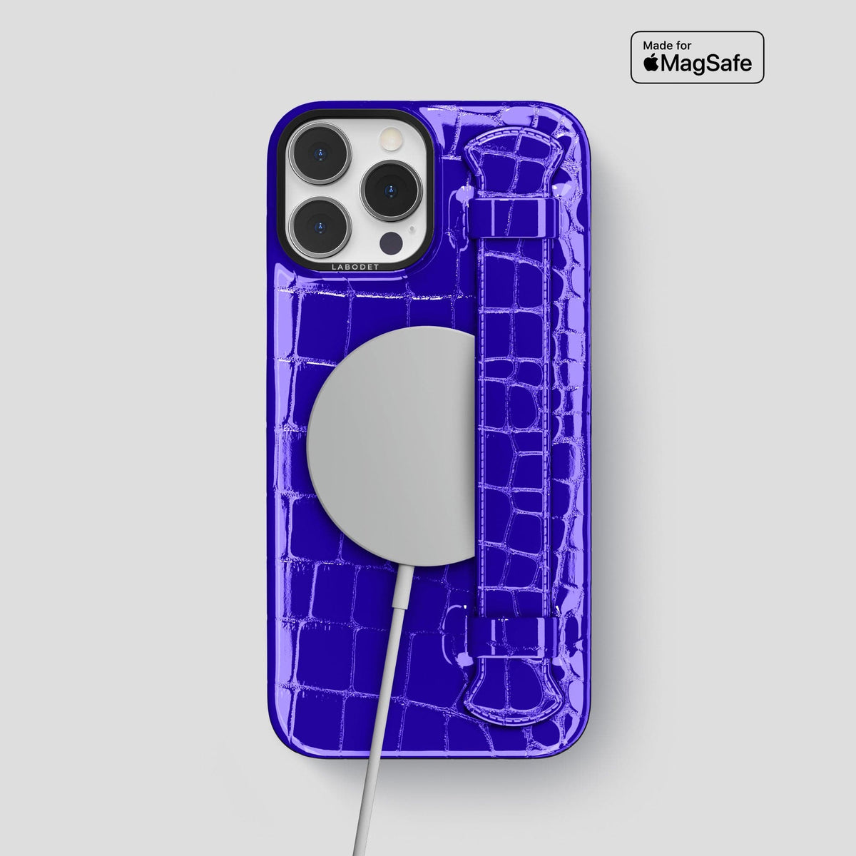 Royal Blue iPhone 14 Pro Max Strap Case Shiny Alligator with Black Metal -5 | Royal-Blue-Black