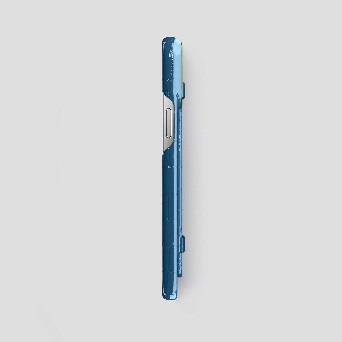 Turquoise-Blue iPhone 14 Pro Max Strap Case Shiny Alligator with Gold Metal -3 | Turqoise-Blue-Gold