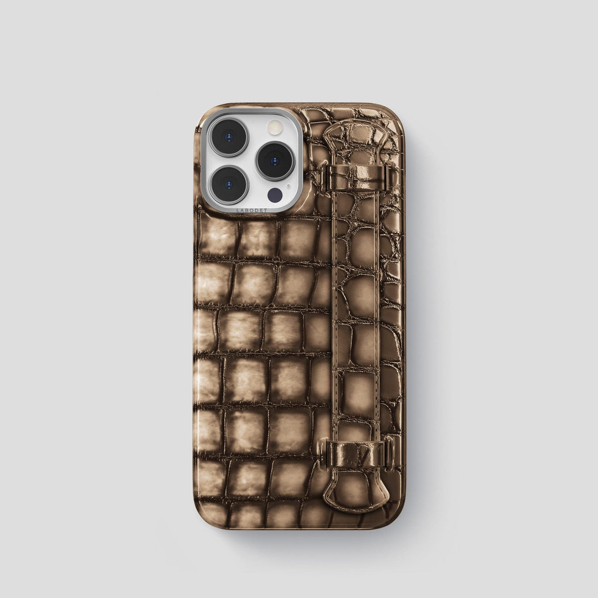 Etoupe iPhone 14 Pro Strap Case Patina Alligator with Steel Metal -1 | Etoupe-Steel