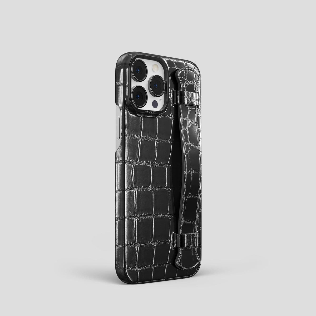 Havana-Black iPhone 14 Pro Strap Case Patina Alligator with Black Metal -2 | Havana-Black-Black
