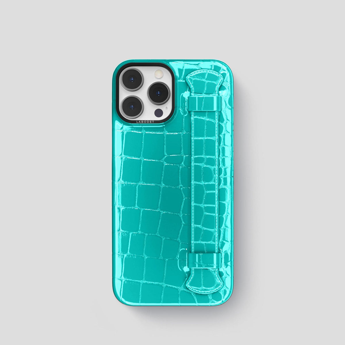 Mint iPhone 14 Pro Max Strap Case Shiny Alligator with Black Metal -1 | Mint-Black