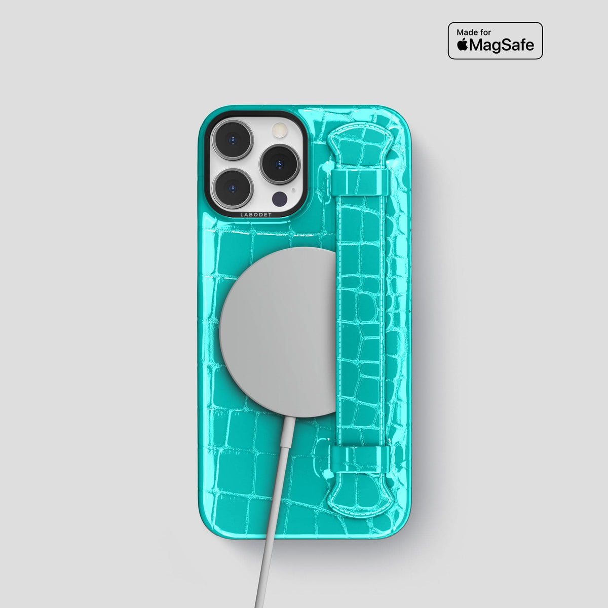 Mint iPhone 14 Pro Max Strap Case Shiny Alligator with Black Metal -5 | Mint-Black
