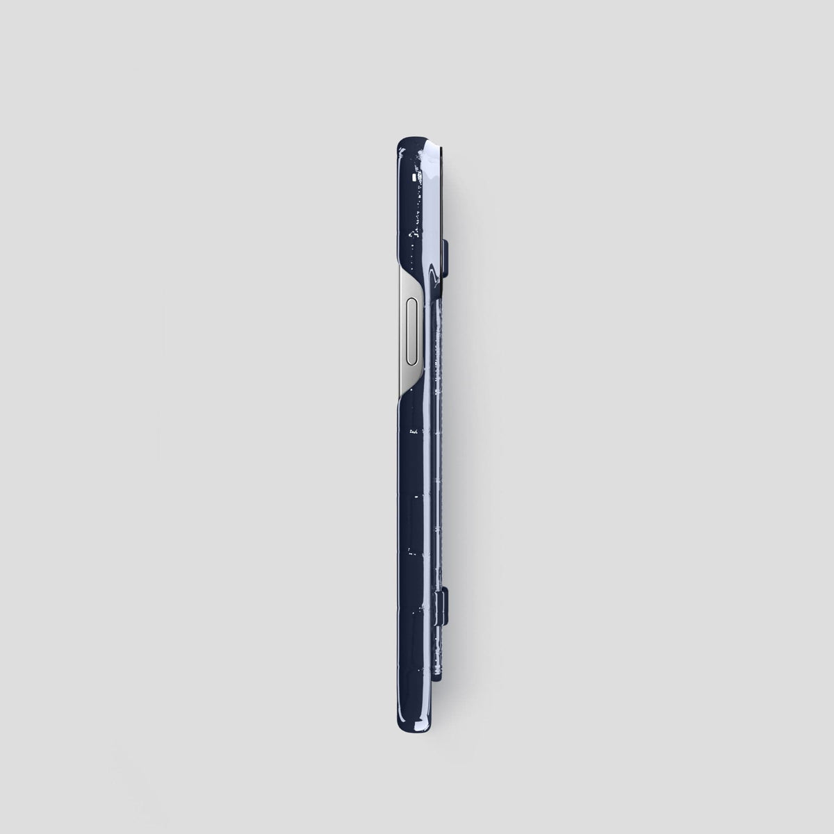 Navy-Blue iPhone 14 Pro Max Strap Case Shiny Alligator with Black Metal -3 | Navy-Blue-Black