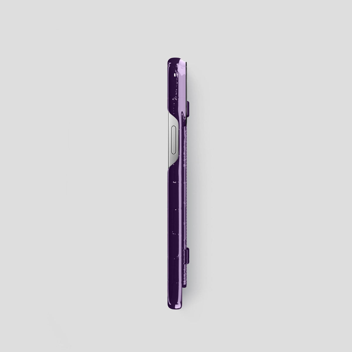 Purple iPhone 14 Pro Max Strap Case Shiny Alligator with Black Metal -3 | Purple-Black