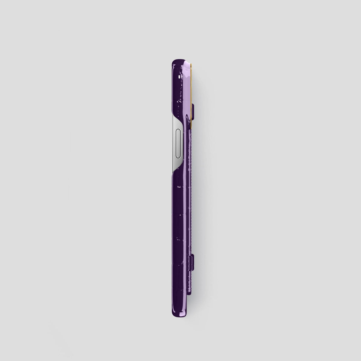 Purple iPhone 14 Pro Max Strap Case Shiny Alligator with Gold Metal -3 | Purple-Gold