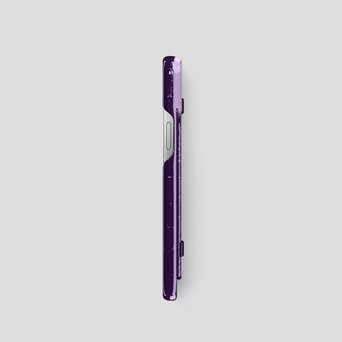 Purple iPhone 14 Pro Max Strap Case Shiny Alligator with Steel Metal -3 | Purple-Steel