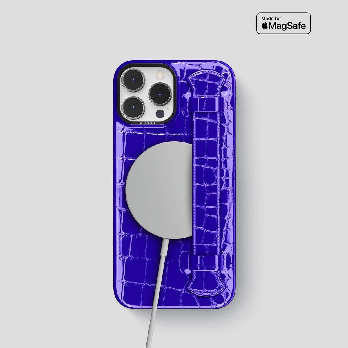 Royal Blue iPhone 14 Pro Max Strap Case Shiny Alligator with Black Metal -5 | Royal-Blue-Black