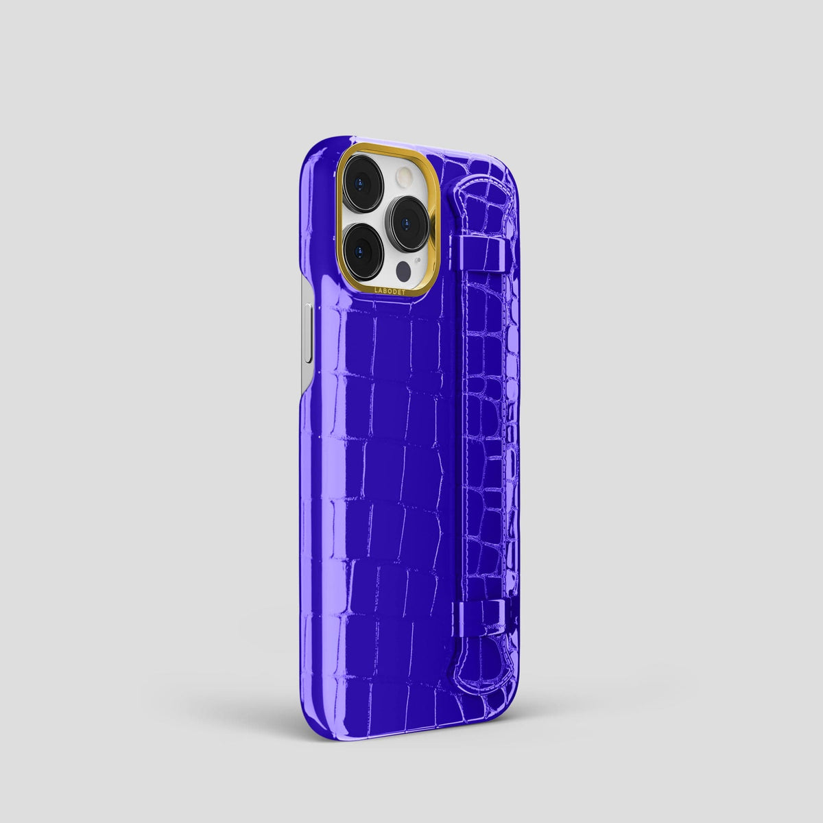 Royal Blue iPhone 14 Pro Max Strap Case Shiny Alligator with Gold Metal -2 | Royal-Blue-Gold