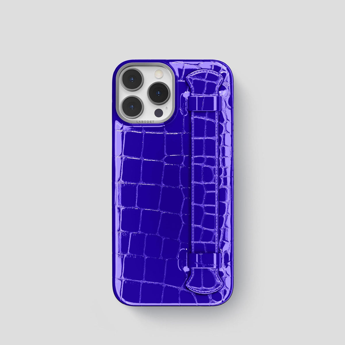 Royal Blue iPhone 14 Pro Max Strap Case Shiny Alligator with Steel Metal -1 | Royal-Blue-Steel