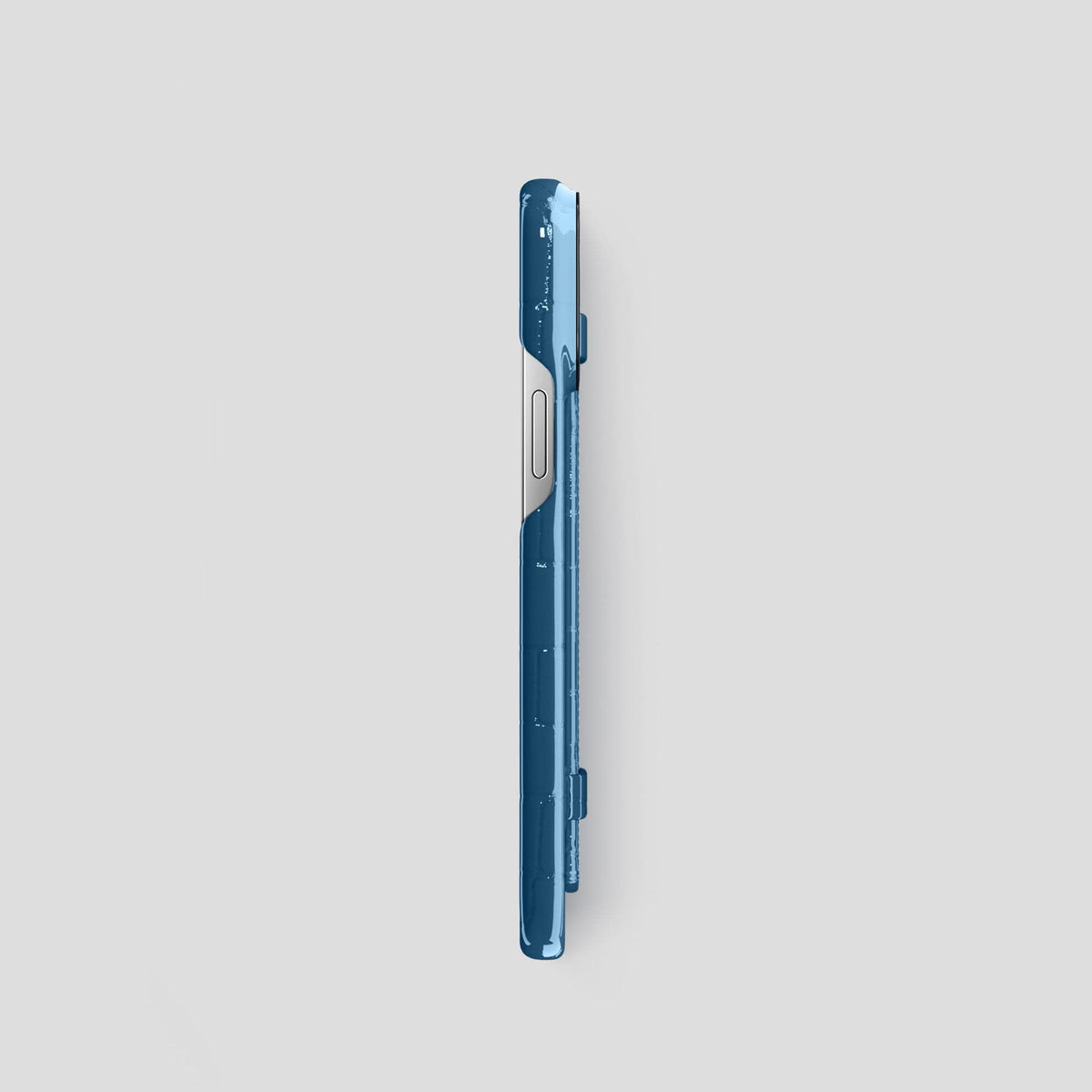 Turquoise-Blue iPhone 14 Pro Max Strap Case Shiny Alligator with Black Metal -3 | Turqoise-Blue-Black