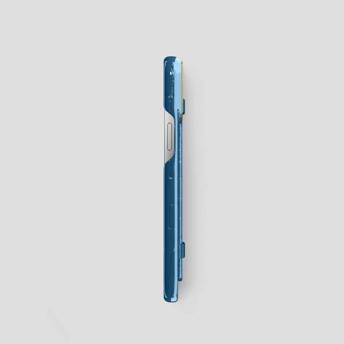 Turquoise-Blue iPhone 14 Pro Max Strap Case Shiny Alligator with Gold Metal -3 | Turqoise-Blue-Gold